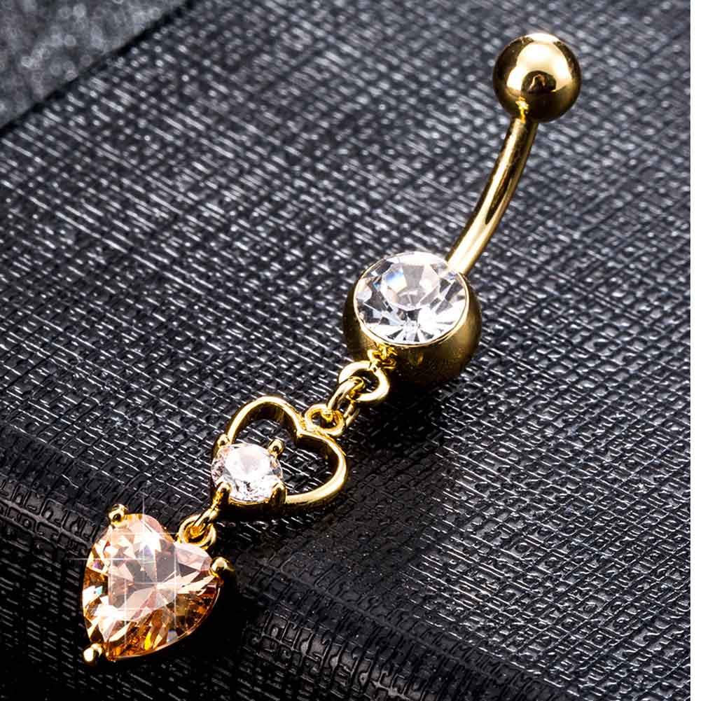 Guldpläterade navelpiercing CZ  VIT, LILA, ORANGE - 3