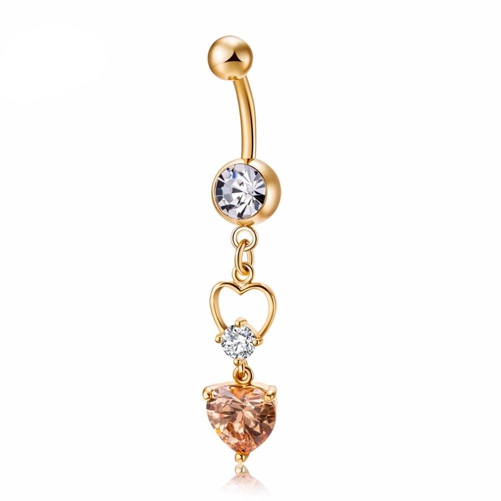 Guldpläterade navelpiercing CZ  VIT, LILA, ORANGE - 6
