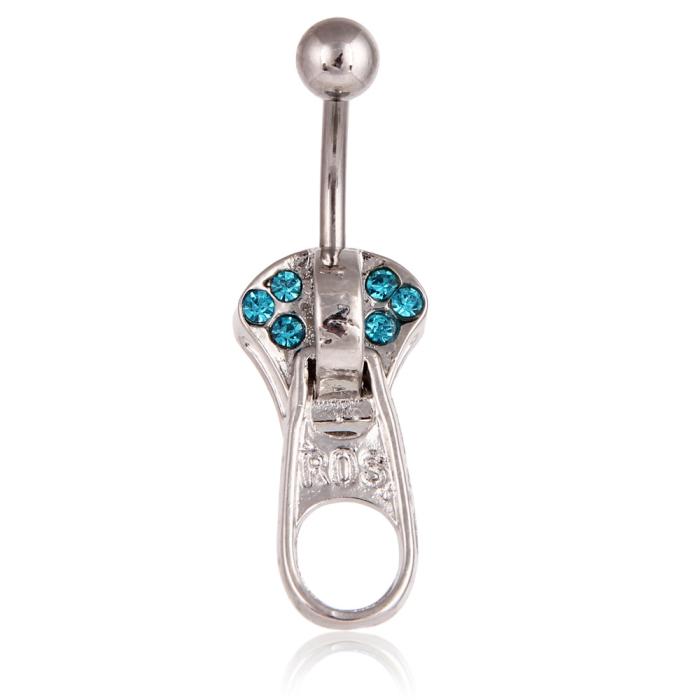 Navel Belly Button Ring Body Piercing 316l Steel crystal Zip Zipper - 4