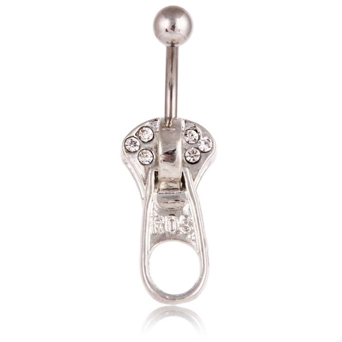 Navel Belly Button Ring Body Piercing 316l Steel crystal Zip Zipper - 6