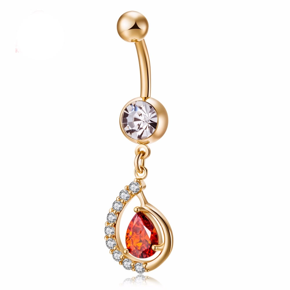 Guldpläterade navelpiercing CZ  VIT, RÖD, ORANGE - 2
