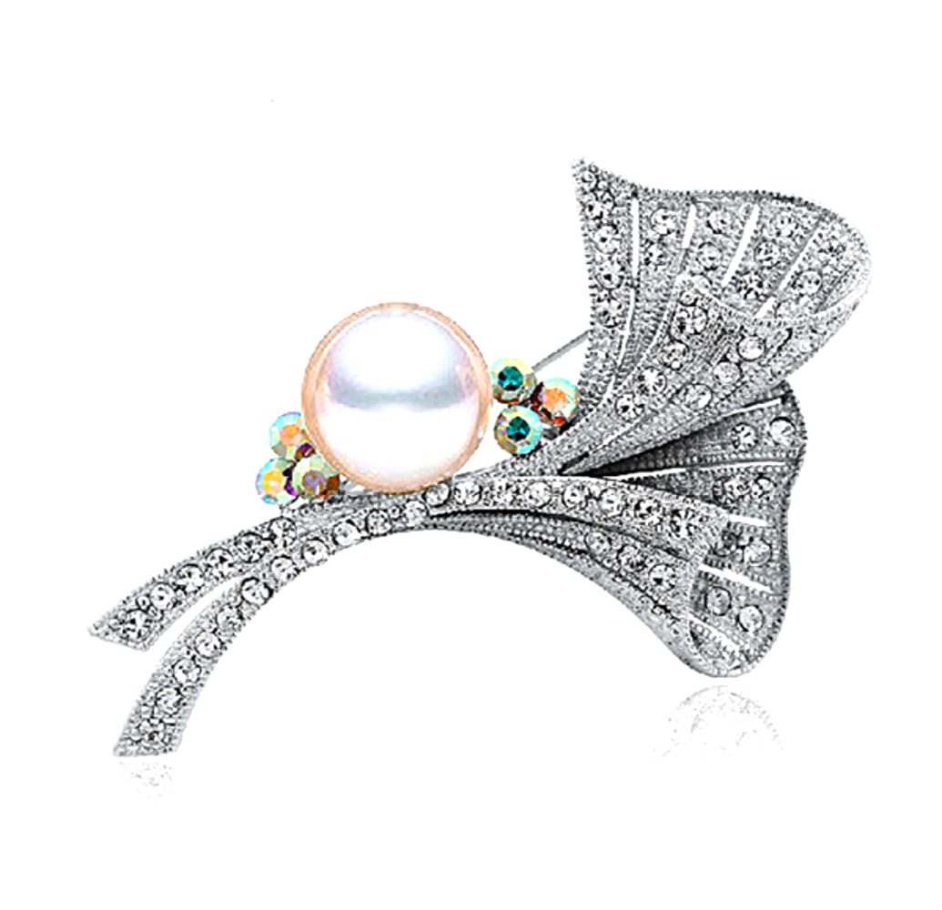 Brooch Crystal Silver Planted