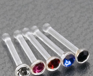 Blandade Färger Bioplast Sten näsa ben 20 Gauge 0.8 * 8 * 2 mm Nose Stud Body - 2