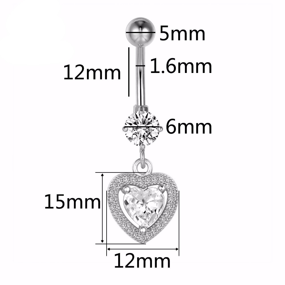 Ljusa CZ G23 Titan navelpiercing 14G 12mm  - 2