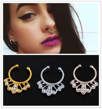 ROSE GOLD Nose Rings Body Piercing Fake Septum Clicker - 2