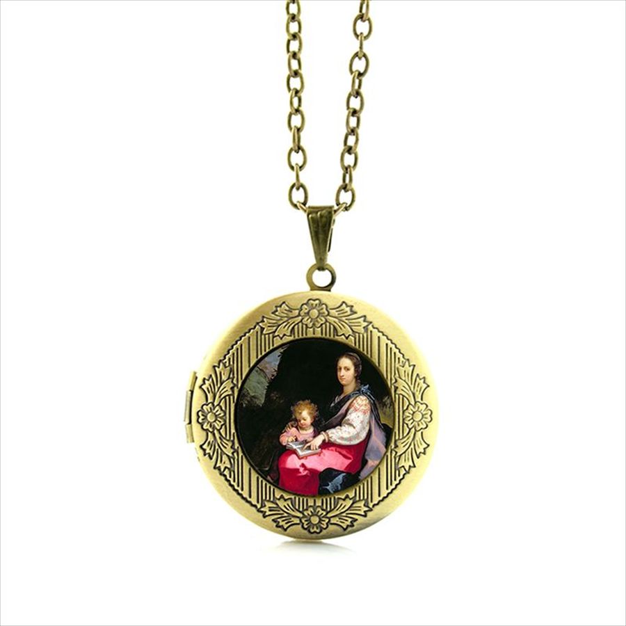 Jungfru Maria och Jesus locket hängsmycke halsband