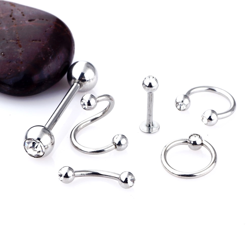 Set Labret Lip Tongue Eyebrow Rings Tragus Ear BarbellMix 6 Styles - 2