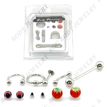 Ögonbryn ringar, tungpiercing, läpp ring set piercingar