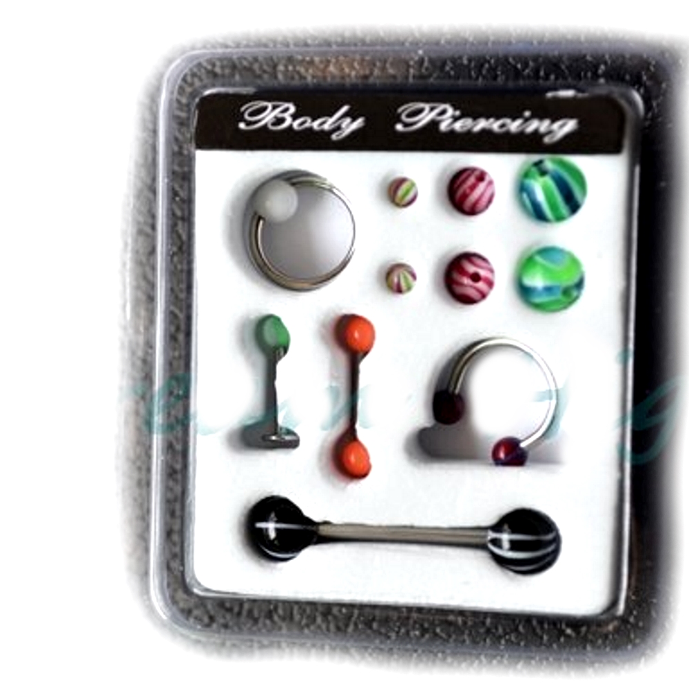 Ögonbryn ringar, tungpiercing, läpp ring set piercingar - 3