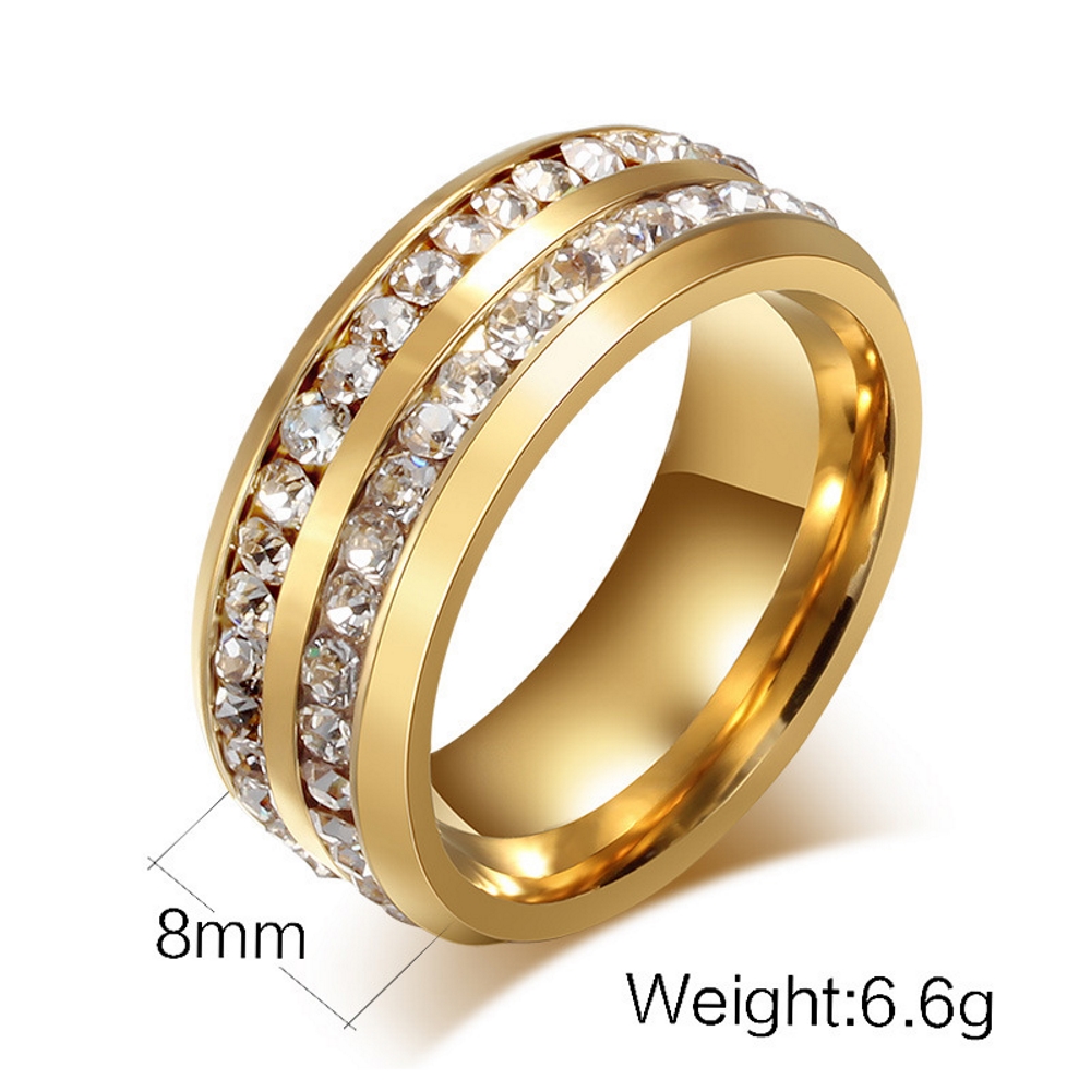 Fashion Double Rows Rhinestones Steel RING - 4