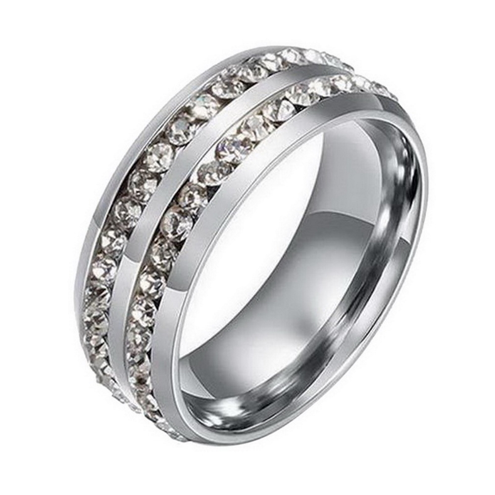 Fashion Double Rows Rhinestones Steel RING - 3