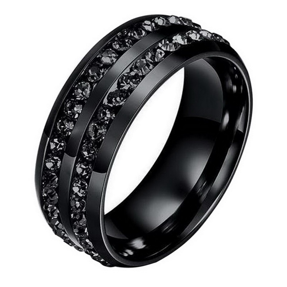 Fashion Double Rows Rhinestones Steel RING - 2