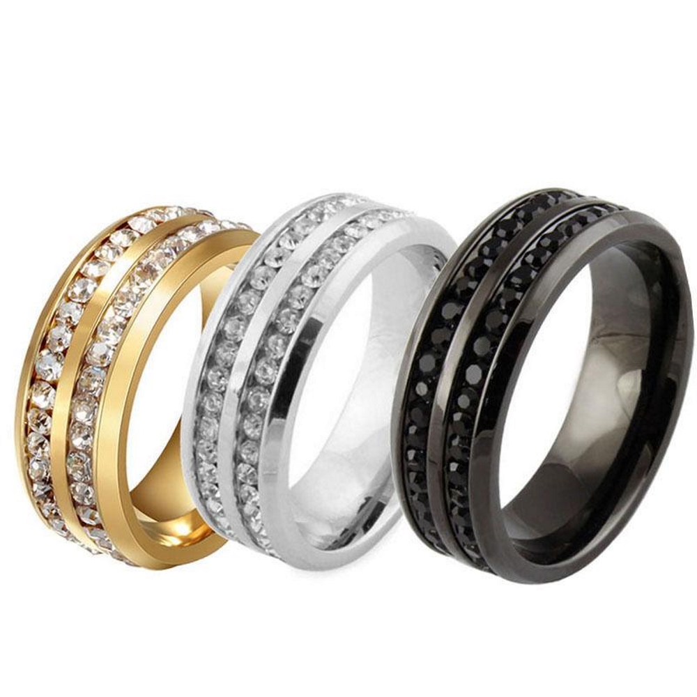 Fashion Double Rows Rhinestones Steel RING