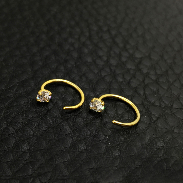 Zircon Näsring U-formad BCR-ögonbryn Lip 316L Rostfritt, Stål Svart Guld - 3