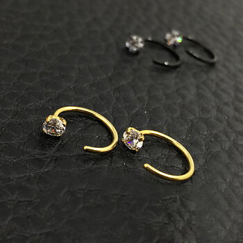 Zircon Näsring U-formad BCR-ögonbryn Lip 316L Rostfritt, Stål Svart Guld