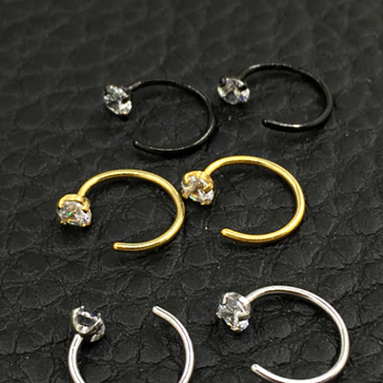 Zircon Näsring U-formad BCR-ögonbryn Lip 316L Rostfritt, Stål Svart Guld