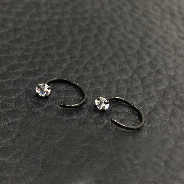 Zircon Näsring U-formad BCR-ögonbryn Lip 316L Rostfritt, Stål Svart Guld - 4