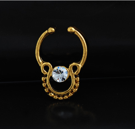 YELLOW GOLD Nose Rings Body Piercing Fake Septum Clicker - 2