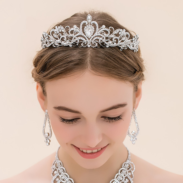 Kristall bröllop hår krona tiara