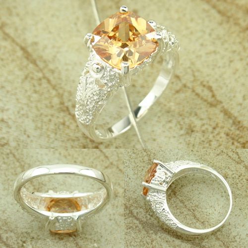 Silver jewelry Morganite zircon gemstone ring jewelry #8 - 2