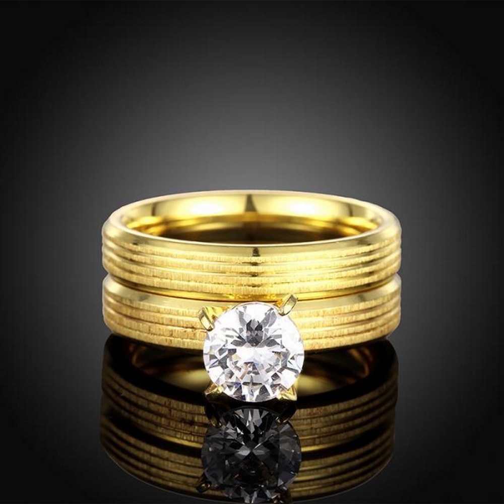 Rostfritt stål ring Förlovningring 2 st / set CZ - 4