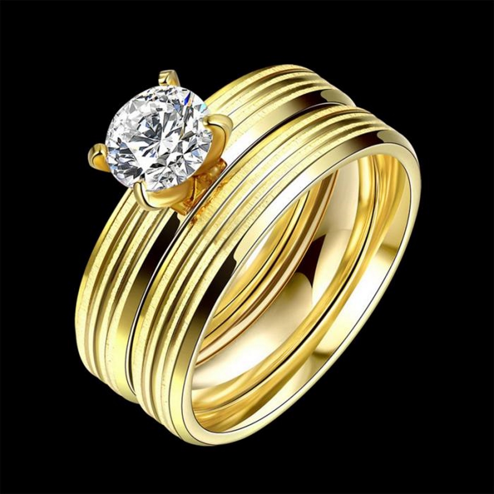 Rostfritt stål ring Förlovningring 2 st / set CZ - 2