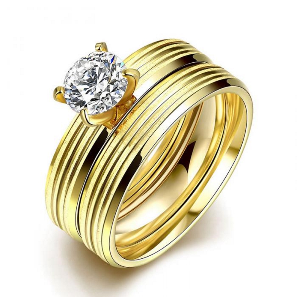 Rostfritt stål ring Förlovningring 2 st / set CZ