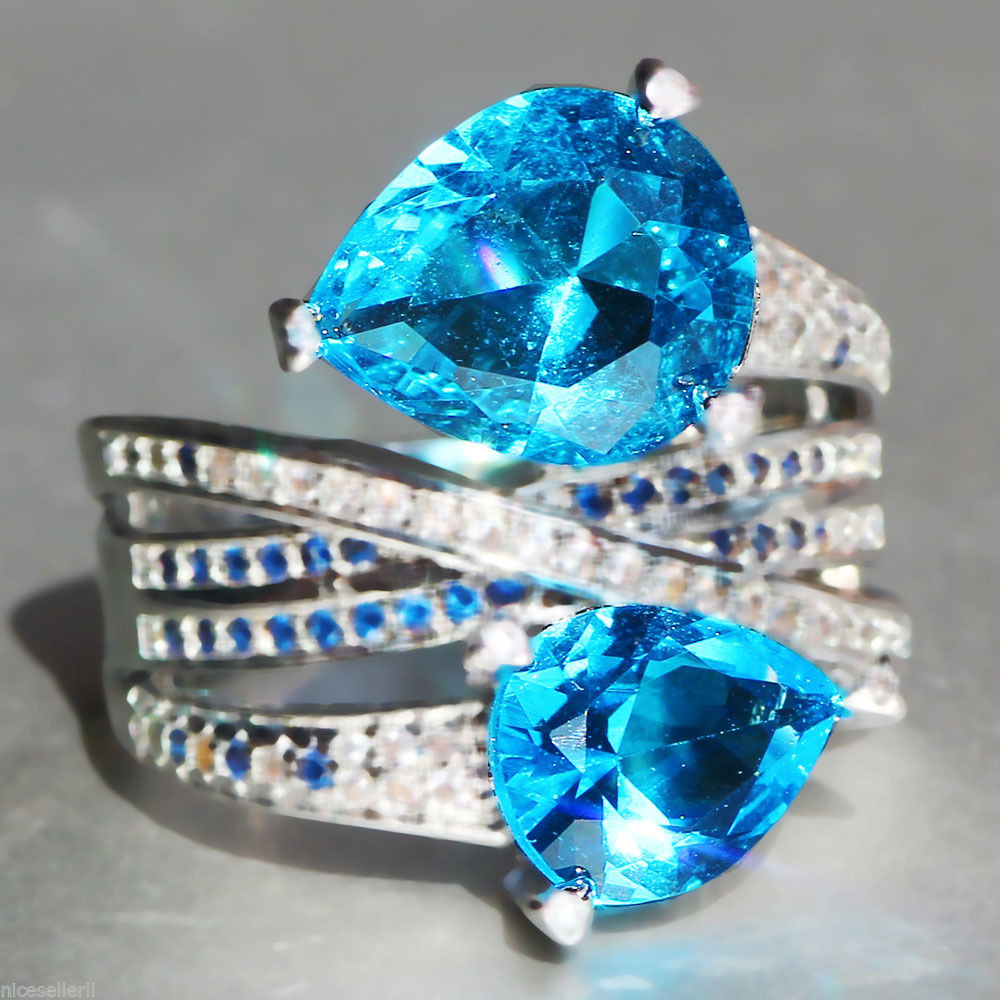 Silver FILLED RING Cyan Sapphire  - 3