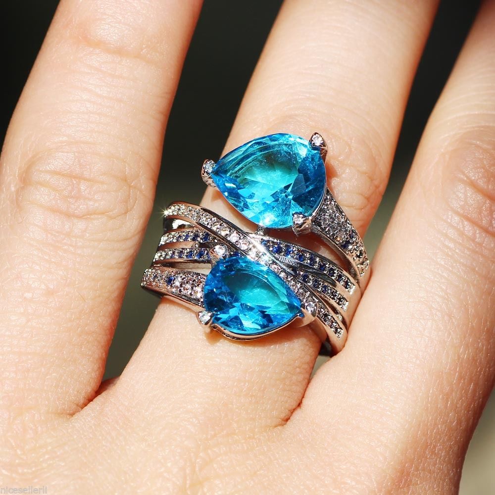 Silver FILLED RING Cyan Sapphire  - 2