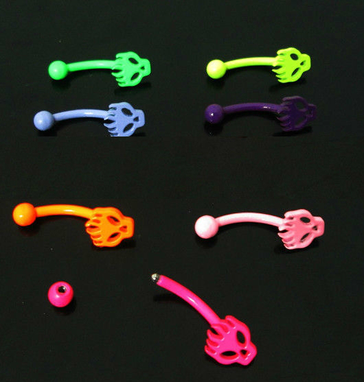 16G blandade 8 färger Rostfritt stål skalle neonfärger piercing ögonbryn ring - 3