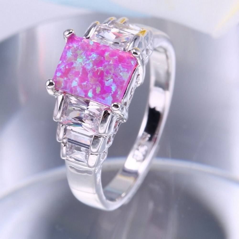 Silver FILLED RING PINK Fire Opal  - 3