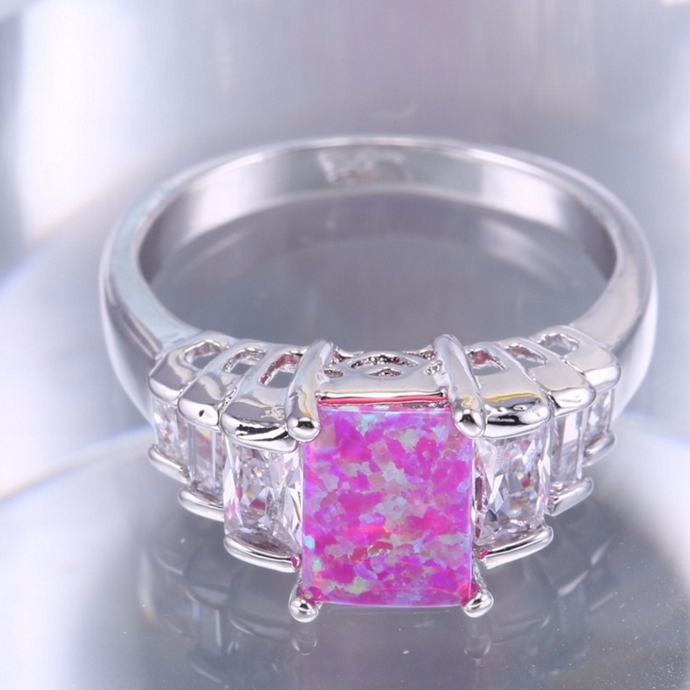 Silver FILLED RING PINK Fire Opal  - 2