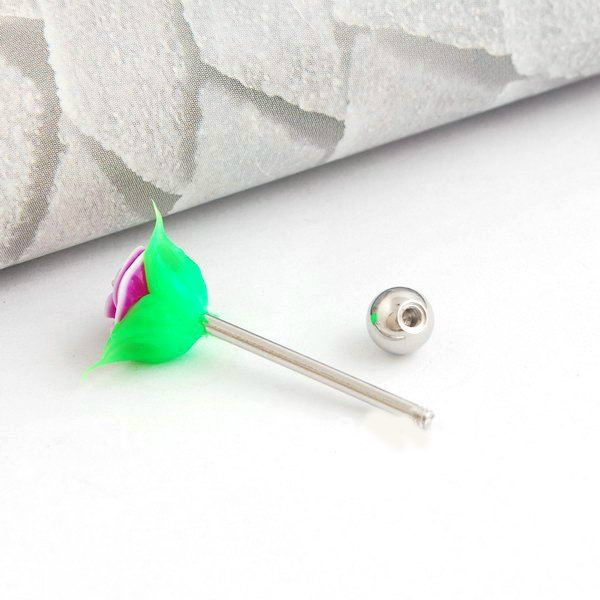 Body Piercing Jewelry Multi Color Silicone Rose Flower Tongue Bars Stainless Steel Barbell Rings - 4
