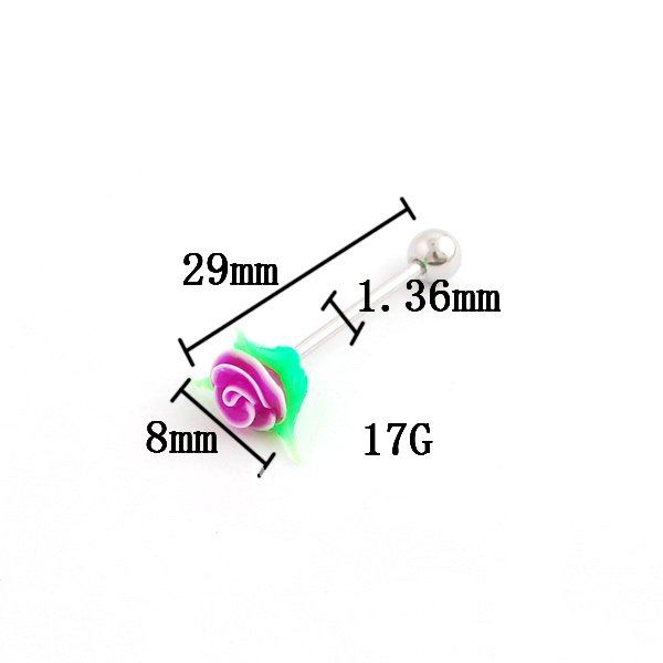Body Piercing Jewelry Multi Color Silicone Rose Flower Tongue Bars Stainless Steel Barbell Rings - 3