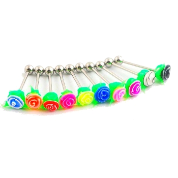 Body Piercing Jewelry Multi Color Silicone Rose Flower Tongue Bars Stainless Steel Barbell Rings