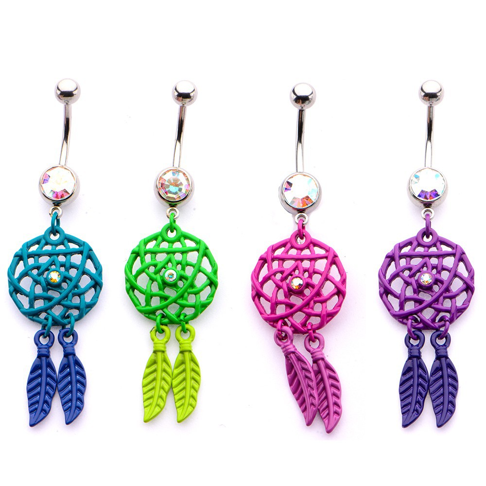 Navel Jewelry piercing 316 surgical steel turquoise dream catcher 