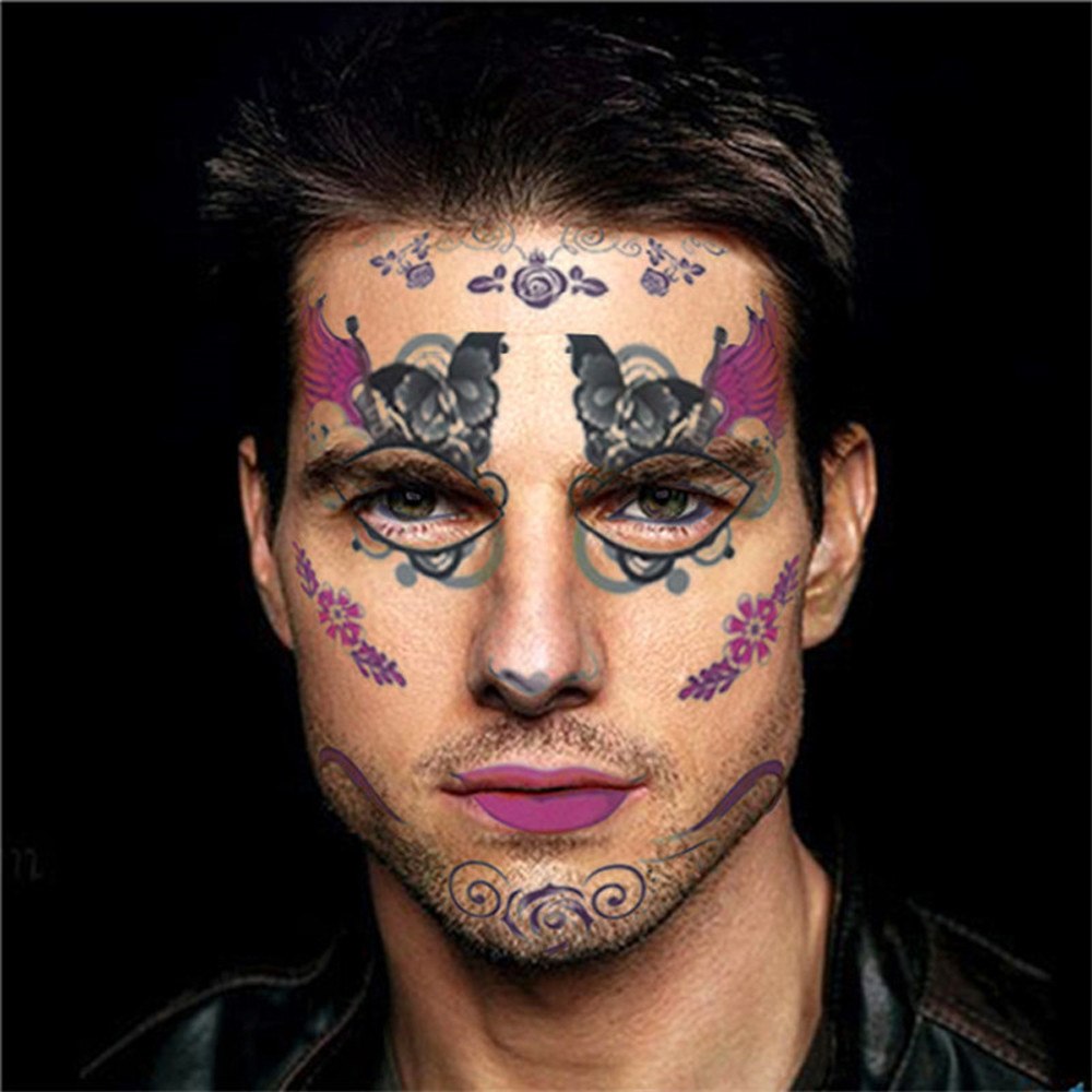 Halloween Temporary Face Art Waterproof Mask Sugar Skull Tattoo Beauty Sticker - 2