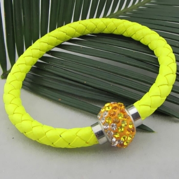 Leather Wristband Magnetic Rhinestone Buckle Bracelet