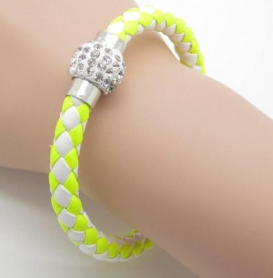 Leather Wristband Magnetic Rhinestone Buckle Bracelet