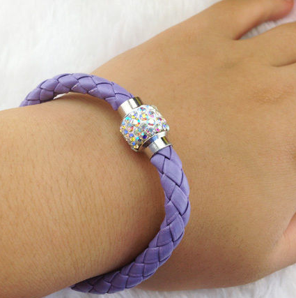 Läderarmband Magnet strass spänne armband