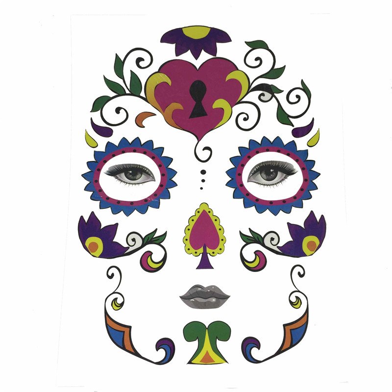 Halloween Temporary Face Art Waterproof Mask Sugar Skull Tattoo Beauty Sticker