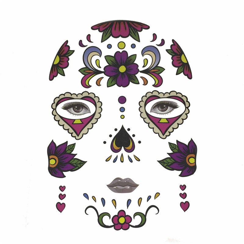 Halloween Temporary Face Art Waterproof Mask Sugar Skull Tattoo Beauty Sticker