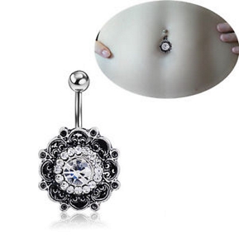 Retro Blomma kristall navelring piercing smycken