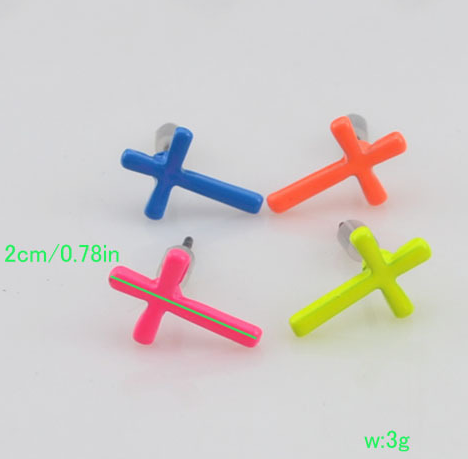 Fashion jewelry neon color cross stud earring mix color NEON
