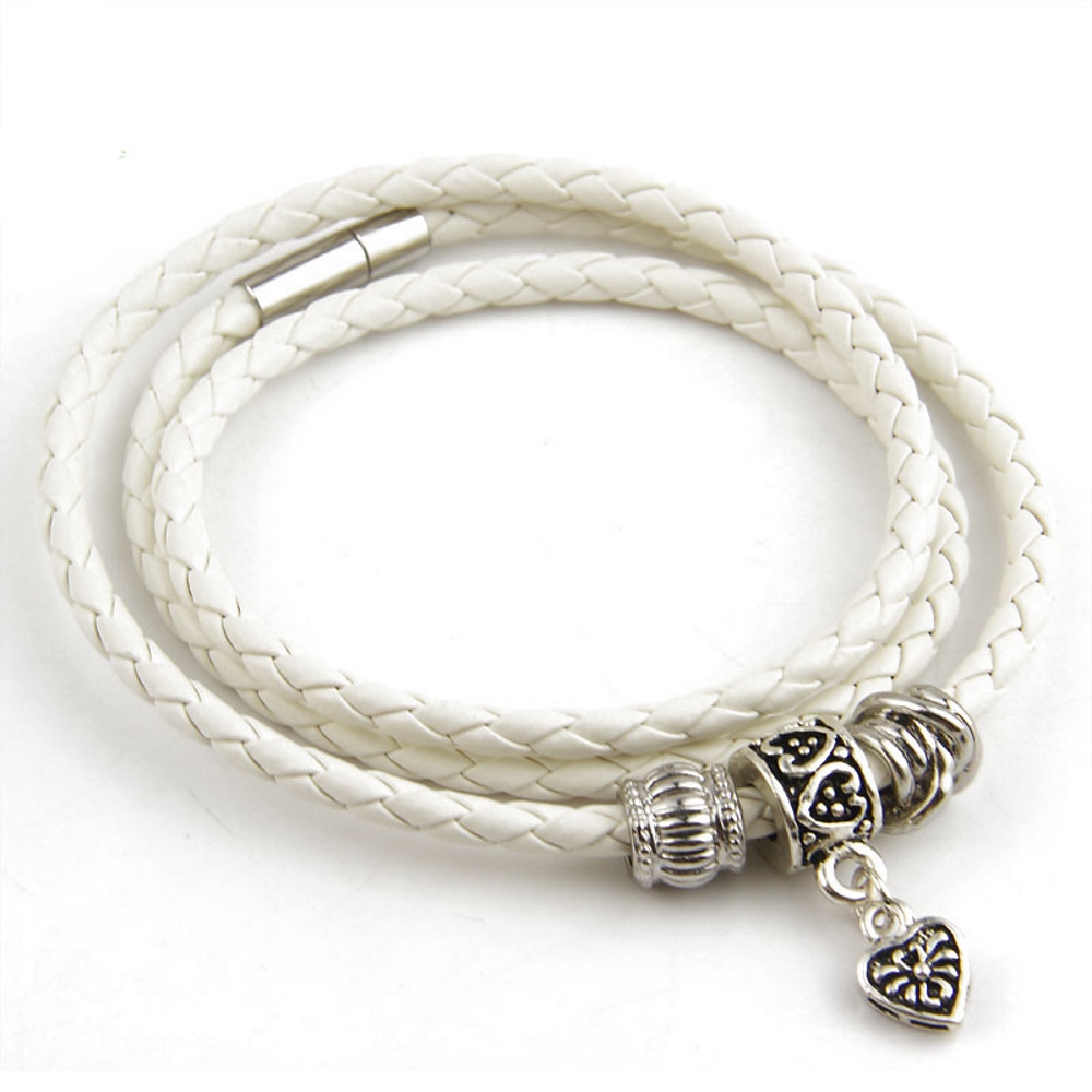 Silver Charm Leather Bracelet Magnetic - 3