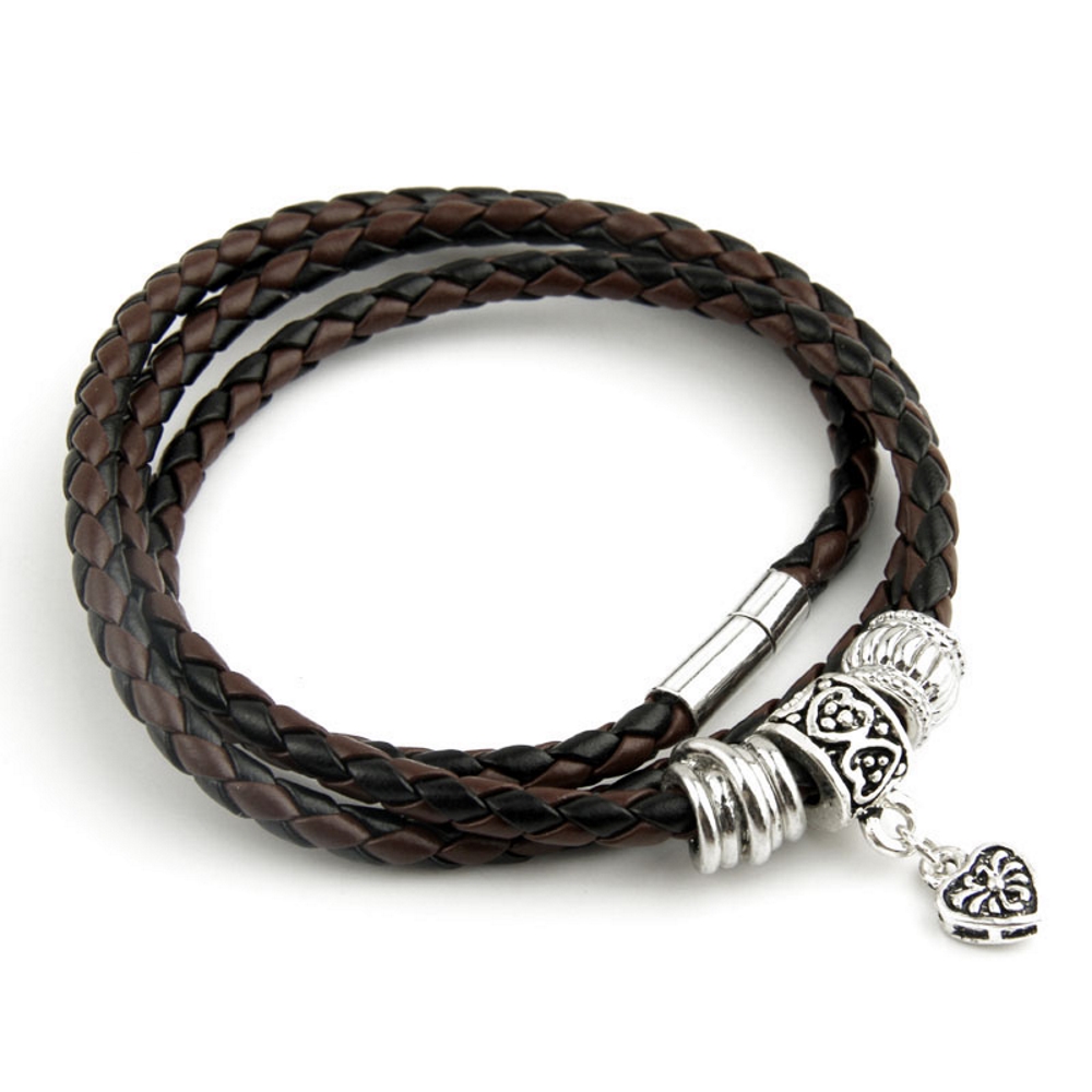 Silver Charm Leather Bracelet Magnetic - 7