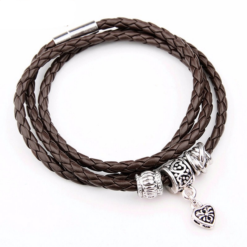 Silver Charm Leather Bracelet Magnetic - 4