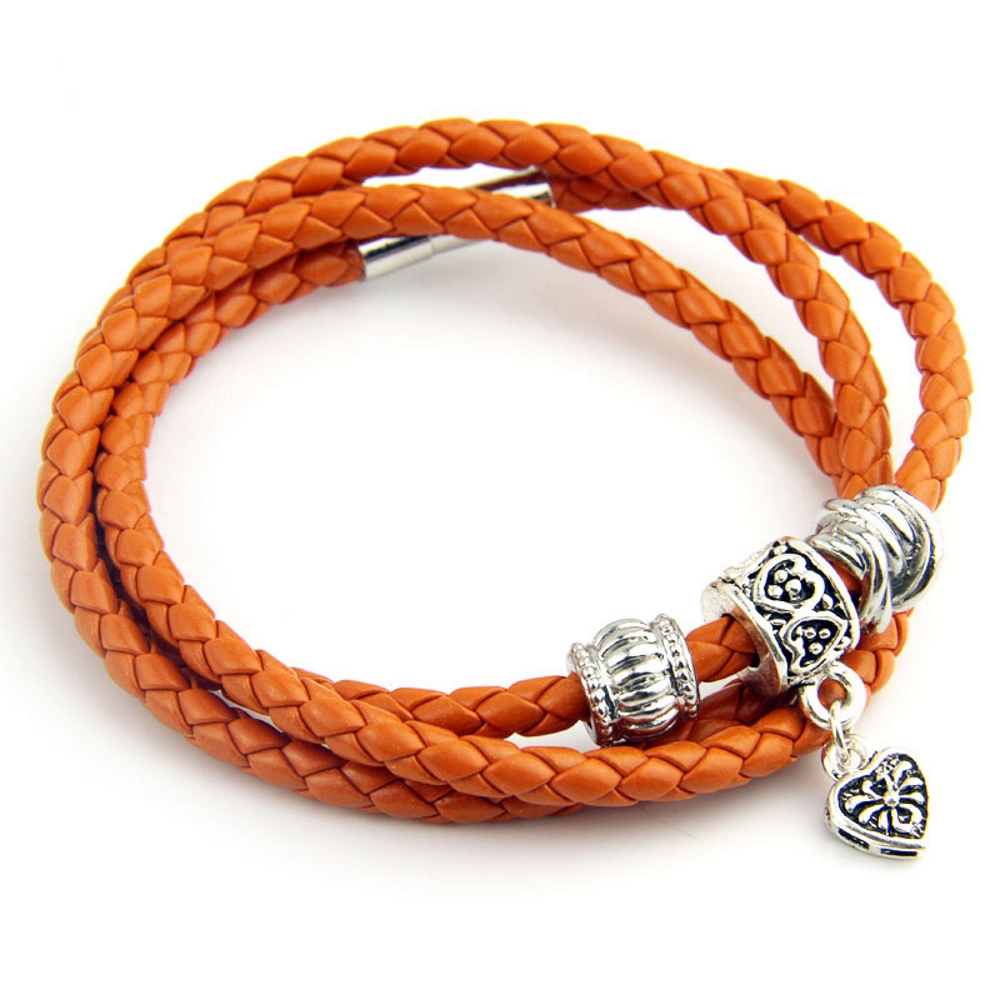Silver Charm Leather Bracelet Magnetic - 2