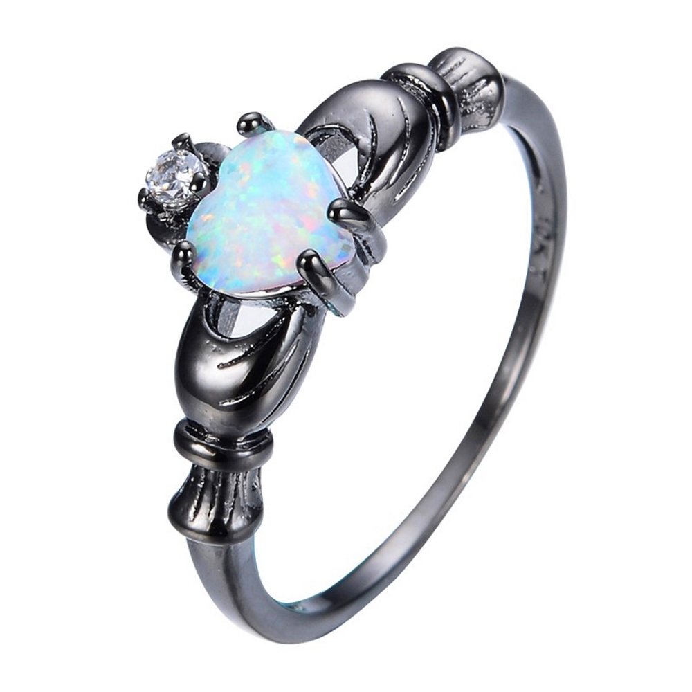 18K SVART Guldfyllda guld Filled gulddoublé Ring regnbåge Opal