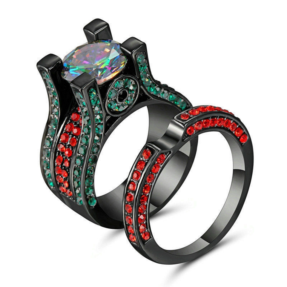 10K BLACK Gold Filled Engagement double ring